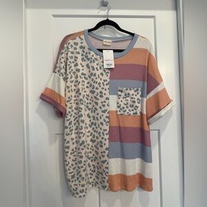 Lovely Melody Pastel Striped and Leopard Print Tee